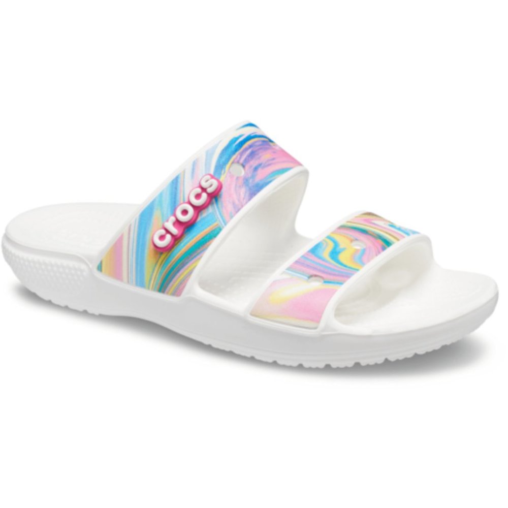 Crocs Unisex Out Of This World Slides Sandals White Pink Slip On M6/W8 Like New